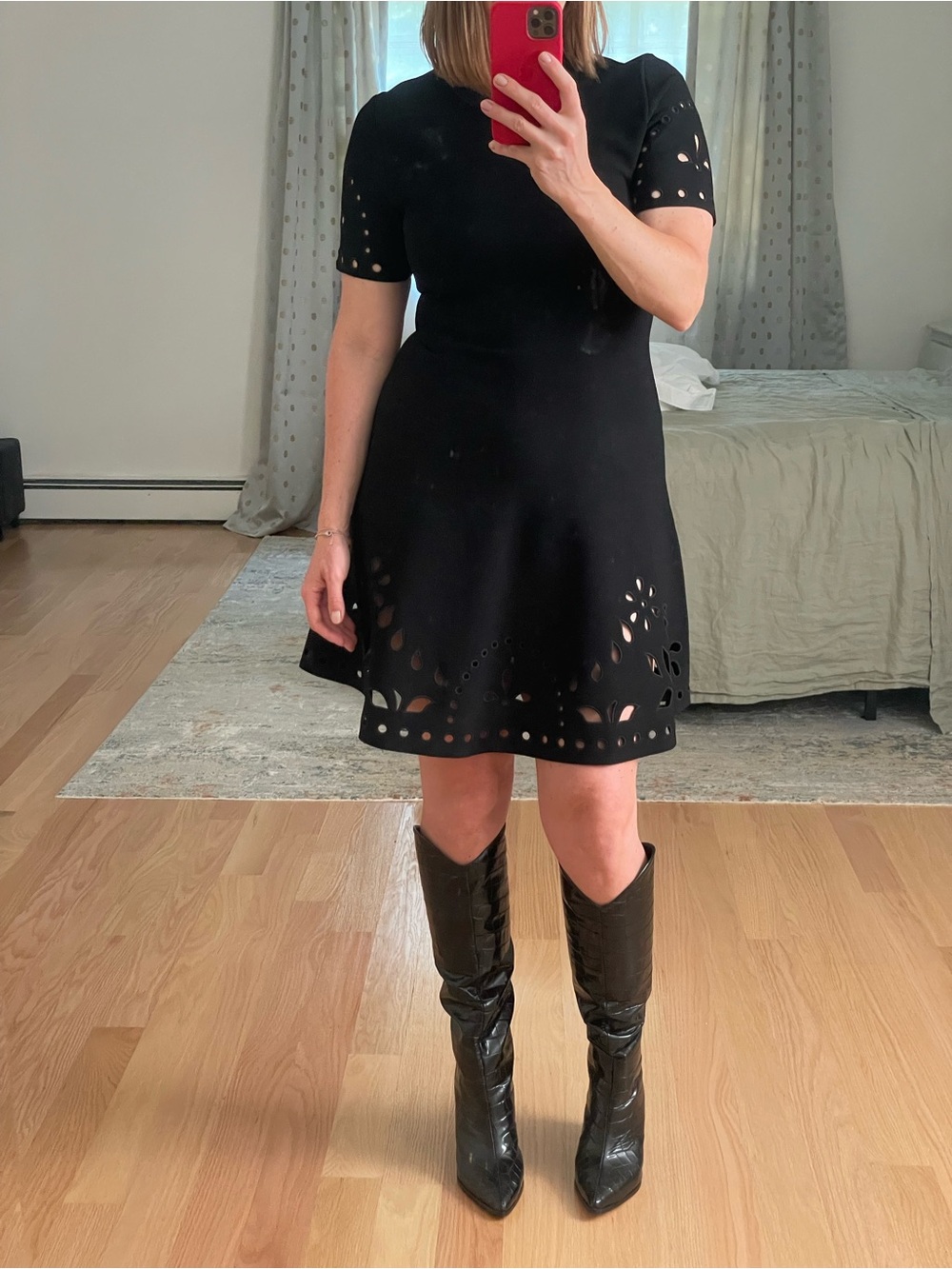 Ulla Johnson Black Laser-Cut Short Sleeve Mini Dress